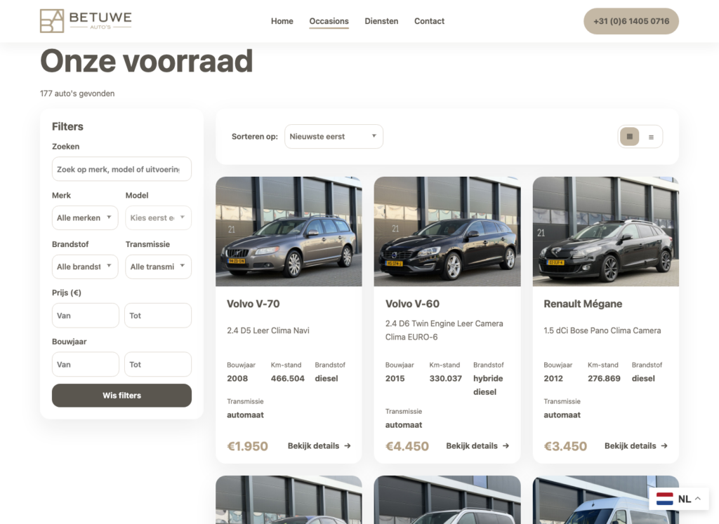 Betuwe Auto’s – occasionoverzicht met filters